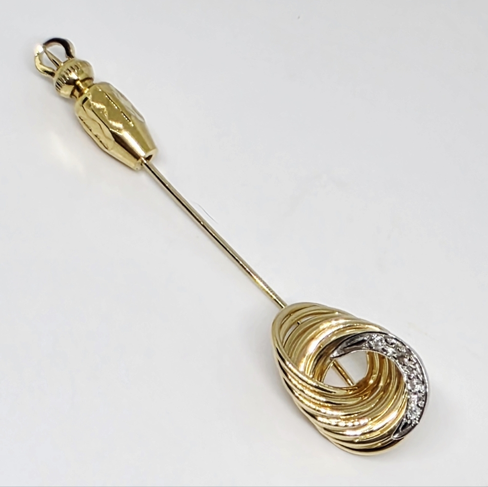 Vintage 14k Yellow Gold Genuine Diamond Lapel Stick Tie Pin Brooch 3.3 g - Picture 15 of 16